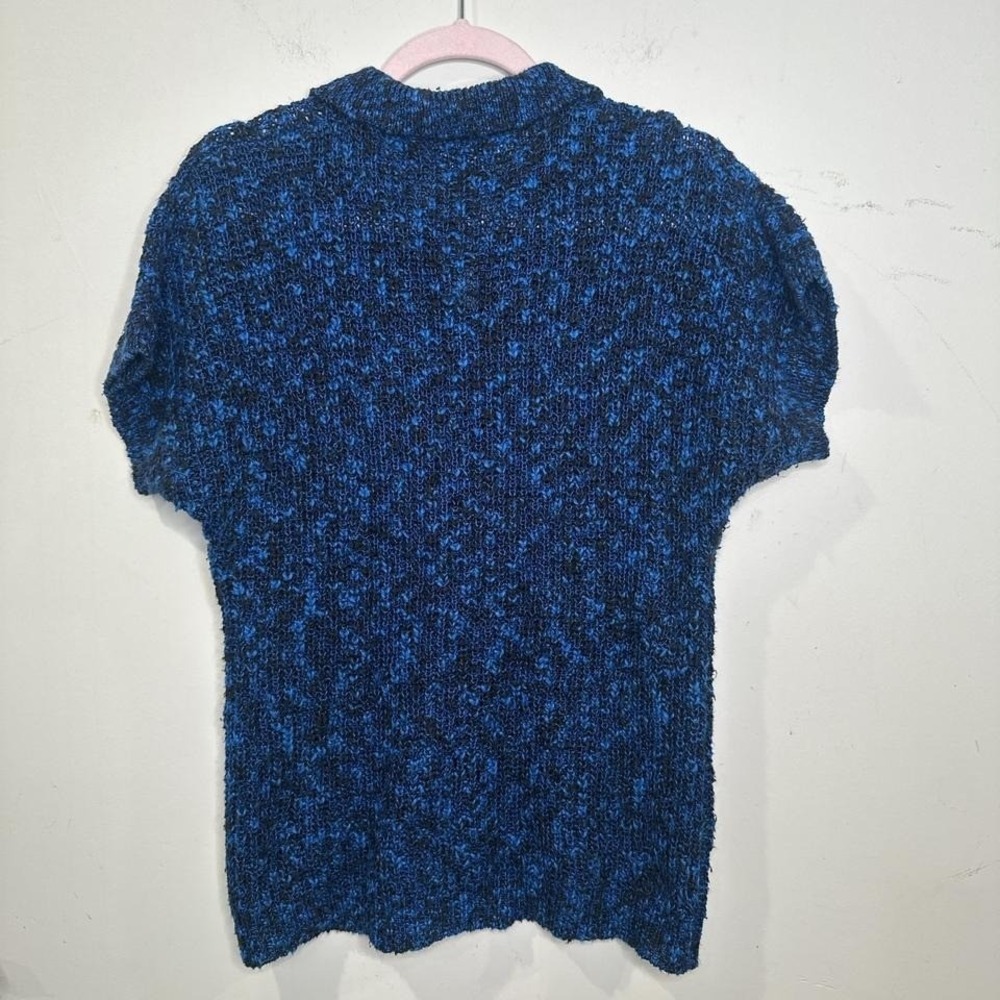 Coastal Grandmother Vintage Cotton blue black short sleeve summer sweater MEDIUM - Picture 5 of 8